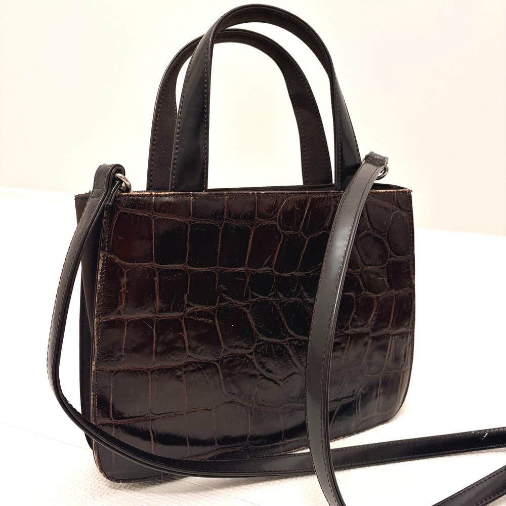 Jones New York Dark Brown Faux Glam Crocodile Embossed Tote Crossbody Bag